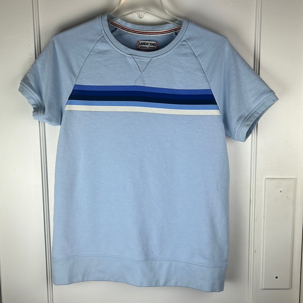 Vintage Lands' Ends Hip-Hop Skater Sweatshirt Short Sleeve Sz Small Stripped